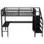 Grand lit mezzanine en métal avec bureau en L, garde-robe intégré, charge USB, éclairage DEL