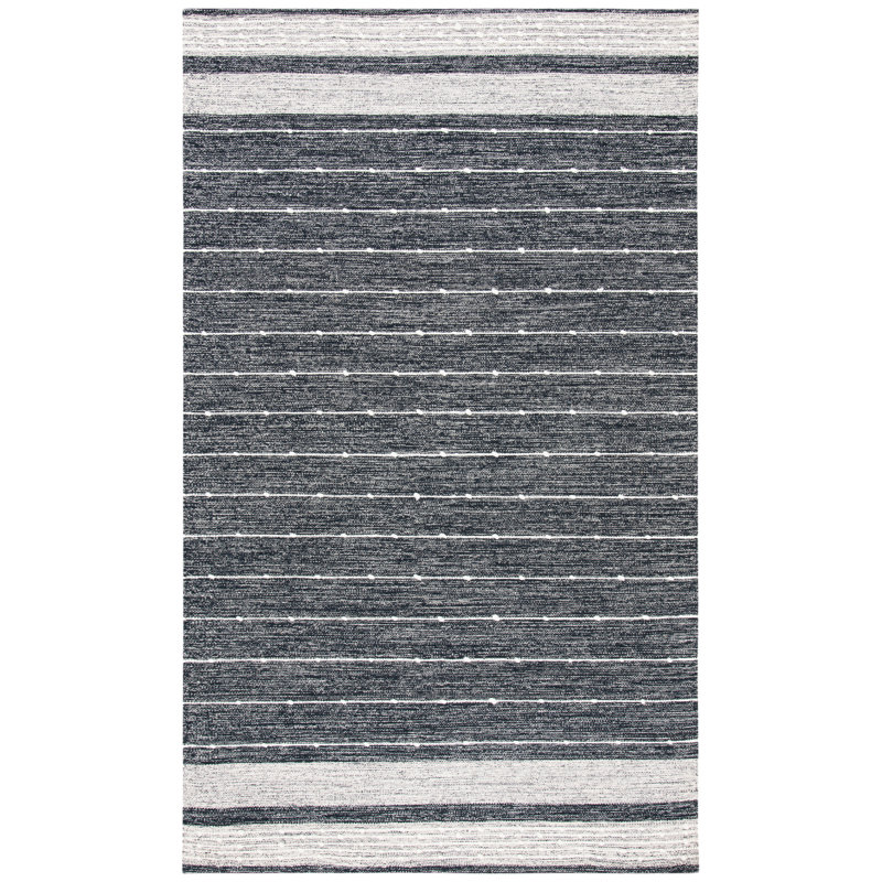 Henneman Hand Woven Cotton/Wool Striped Rug in Black/White, Rectangle 2'3" x 5'