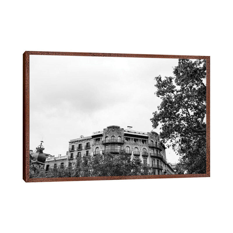 Barcelona Architecture V by Bethany Young - Print on Canvas, 66.04cm H x 101.6cm W x 3.81cm D, Classic Brown Wood Framed