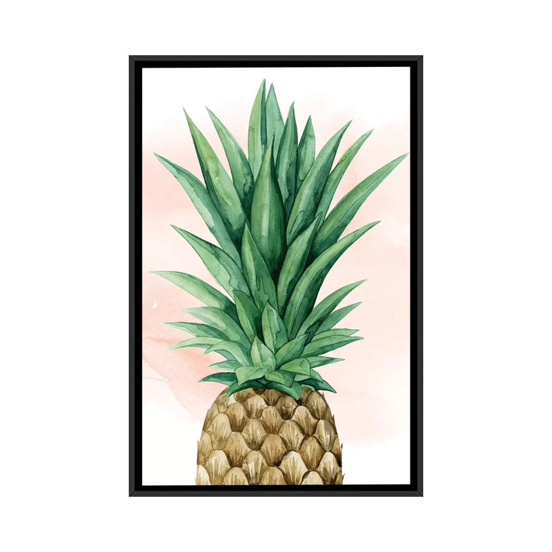 « ananas on corail i », impression sur toile, H 26 po x l 18 po x P 1,5 po, Toile avec cadre noir, Pas de tapis