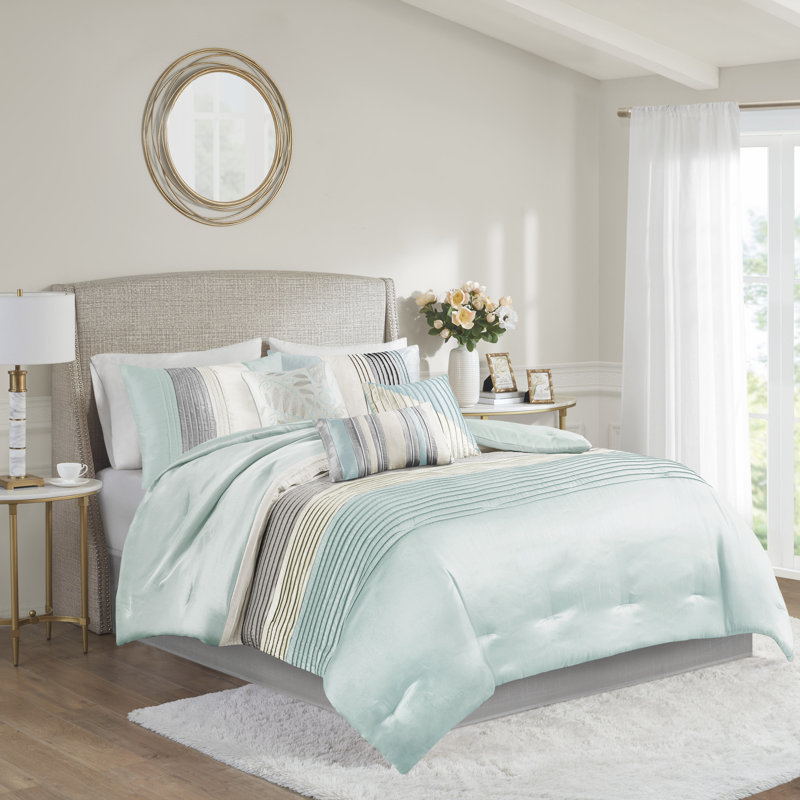 Aqua and Gray Queen Microfiber 7-Piece Comforter Set