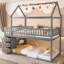 Lit superposé House avec tablettes et tiroirs, fabrication robuste pour les chambres d'enfants-130042732