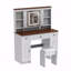 Bureau de coiffeuse de style campagnard (meuble-lavabo de maquillage) avec miroir coulissant, lumières à DEL et avec station de charge, bureau de table de maquillage avec lumières DEL à intensité variable, table de maquillage de coiffeuse avec tabouret de coiffeuse en éponge doux, finition blanche et brune