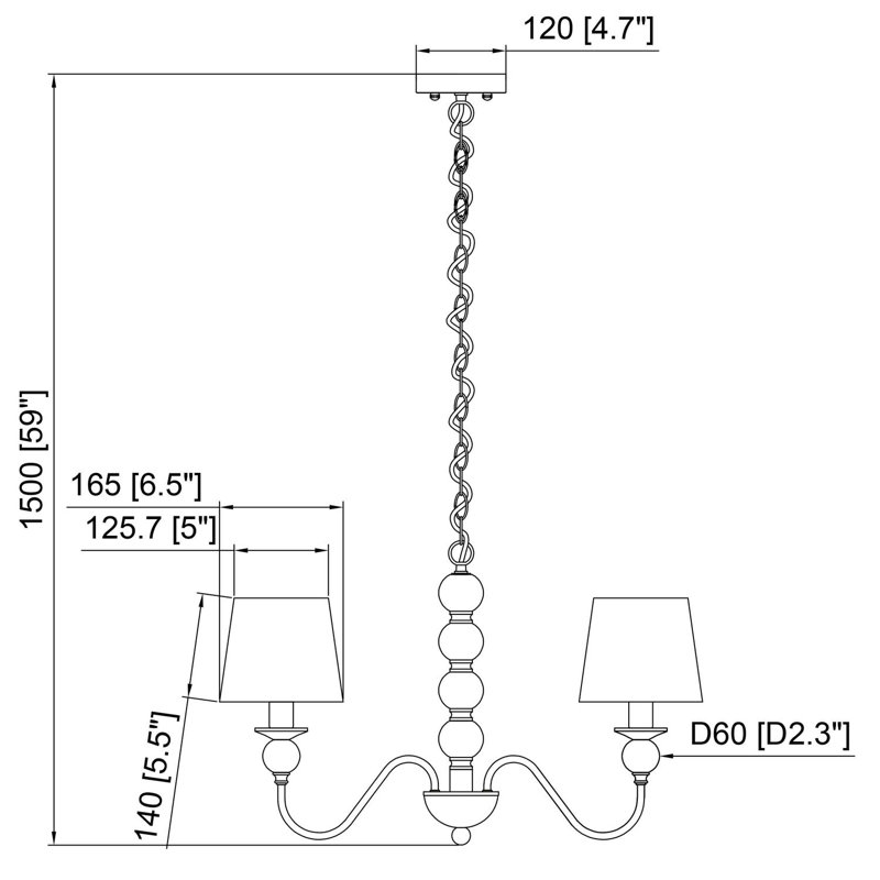 Myoshia Classic / Traditional Chandelier, Beige, 3 Lights, 47" H x 25" W x 25" D