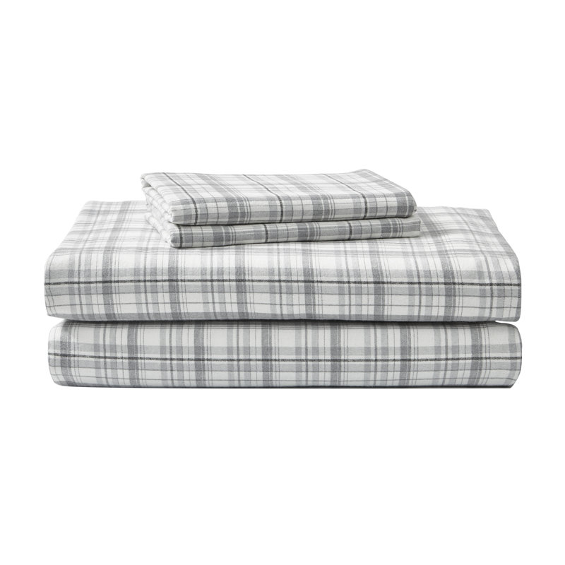 100% Cotton 200 Thread Count Flannel Sheet Set, King Sheet Set with 2 Pillowcases, Beacon Hill Plaid
