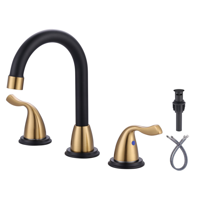 2-handle Bathroom Faucet with Drain Assembly, Black/Gold