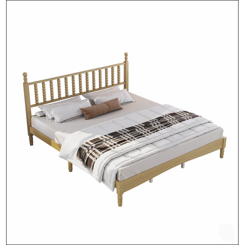 Lit plateforme en bois King Size avec tête de lit en forme de gourde, style rétro avec sommier à lattes en bois
