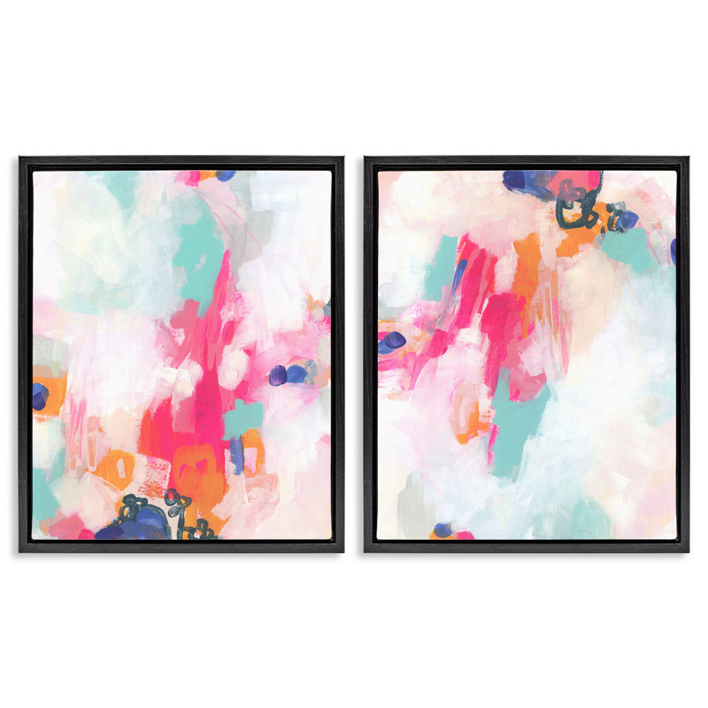  «Pink & Pastel Splotches», ensemble de 2 toiles flottantes encadrées par June Erica Vess, Cadre flottant noir de jais