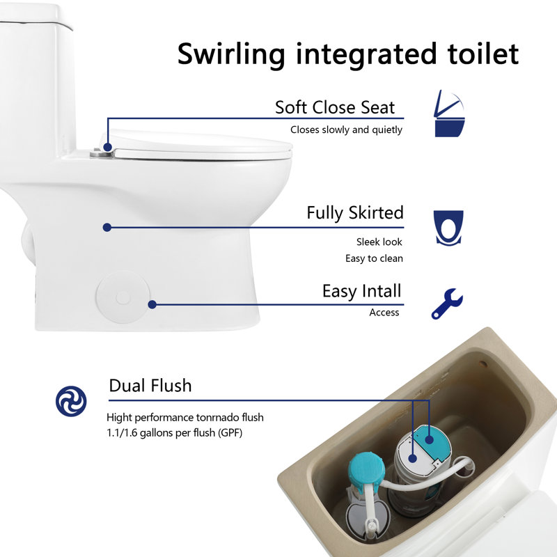 DeerValley Ally Dual-Flush Elongated One-Piece Toilet with Glazed ...