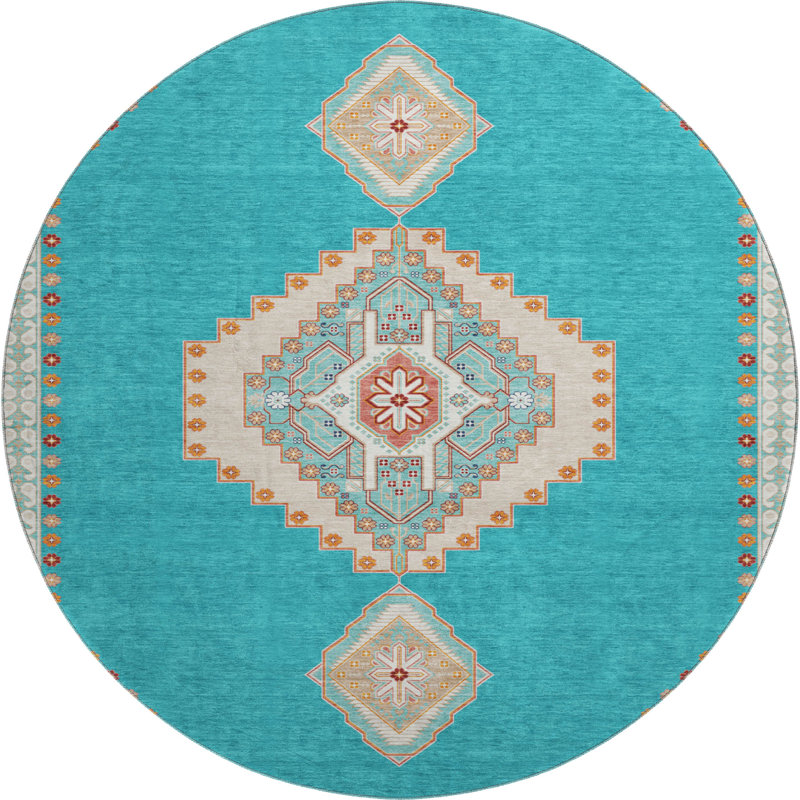 Premium Machine Washable Guada AMF1014 Oriental Rug, Round 8'