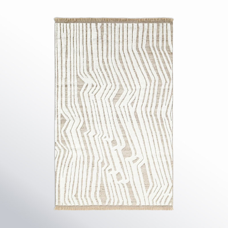 Drift Rug: Naturalist Hand Knotted - Flatweave Rug in White/Natural, Rectange 5' x 8'