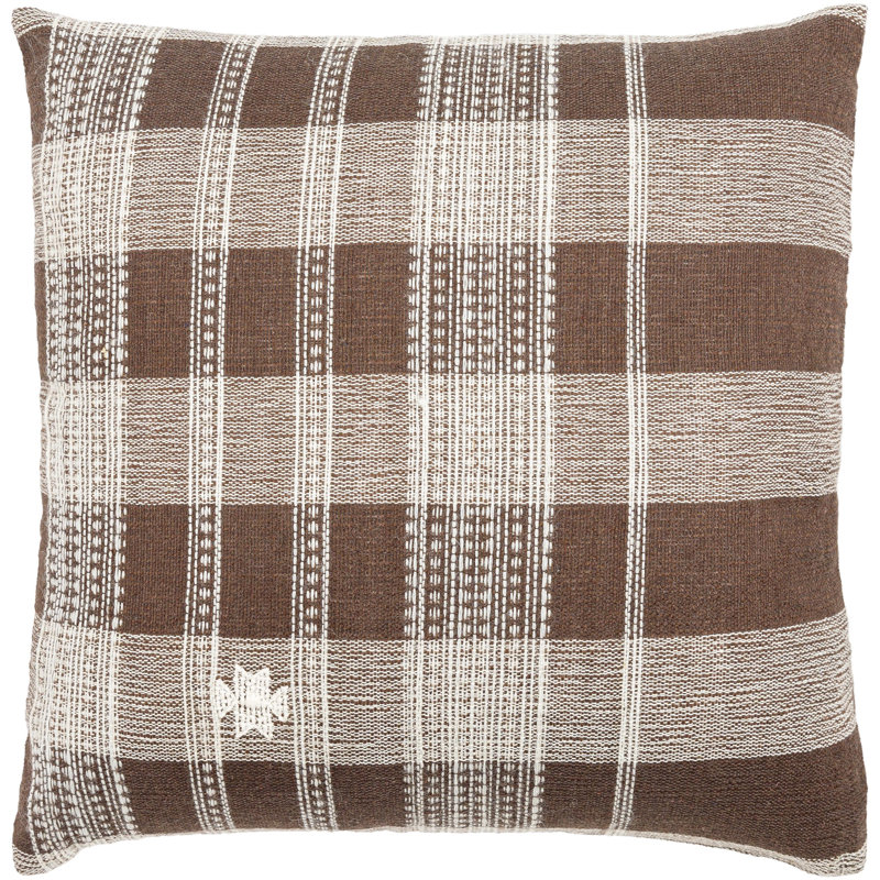Myrna 20" Dark Brown and Ivory Wool Blend Plaid Pillow