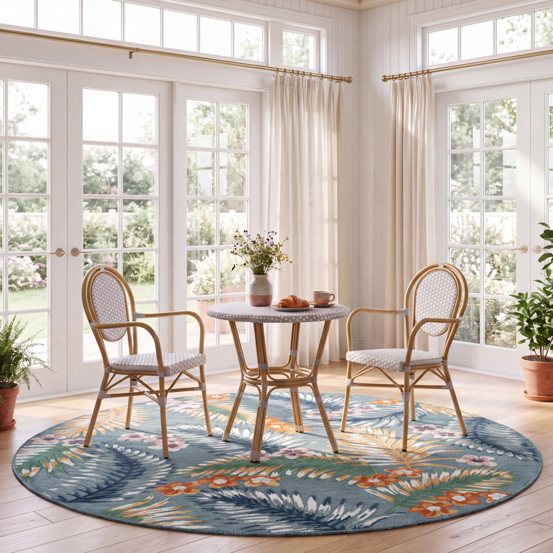 Tapis Cabana 451 à motif floral pour intérieur/extérieur, Round 6'-5