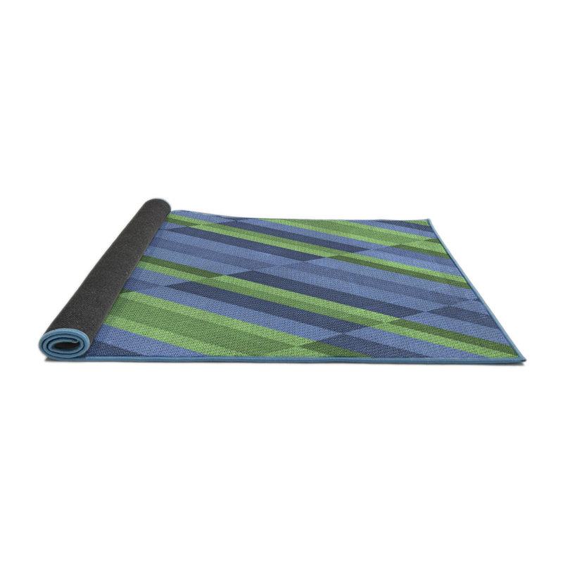 Tapis bleu/vert tissé à la machine, Carré 7 pi