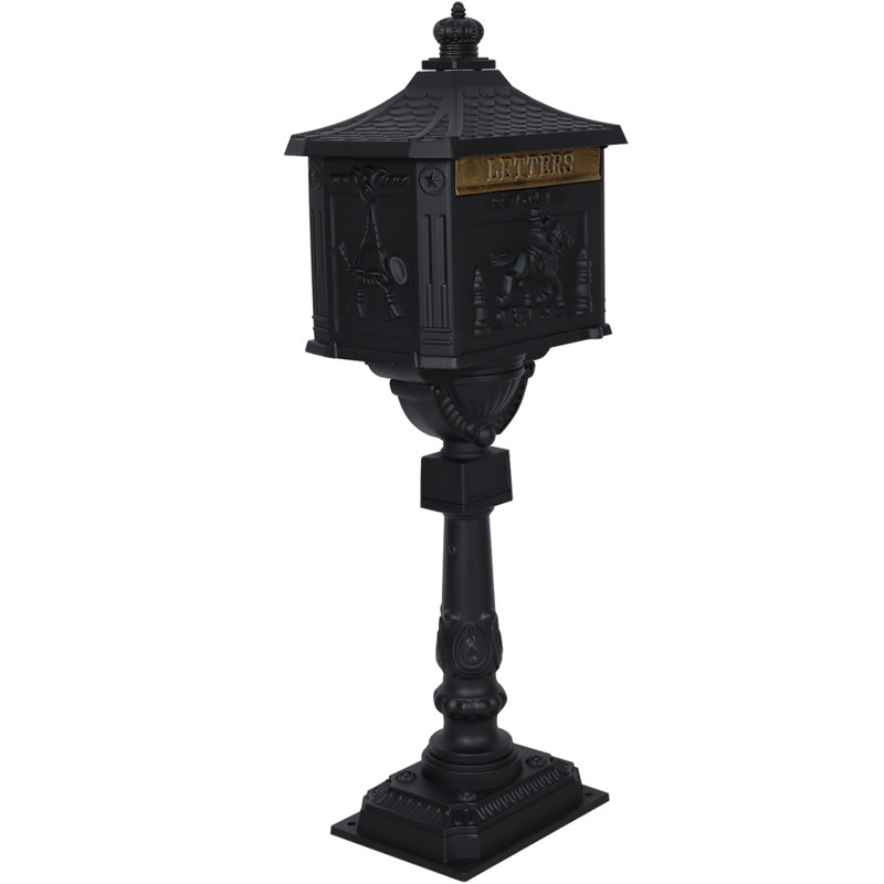 Aluminum Post Mounted Mailbox, Black