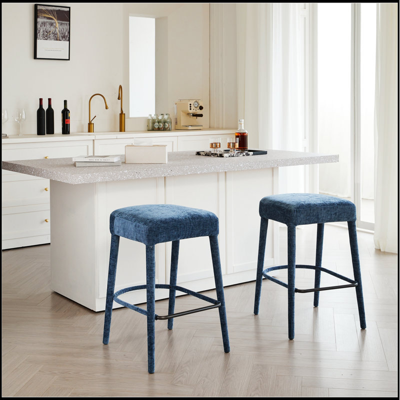Tabouret de bar rembourré sans dossier en tissu - siège rembourré confortable avec pieds et repose-pieds robustes, siège peu encombrant pour îlot de cuisine, comptoir de salle à manger et pub, 2 ensembles