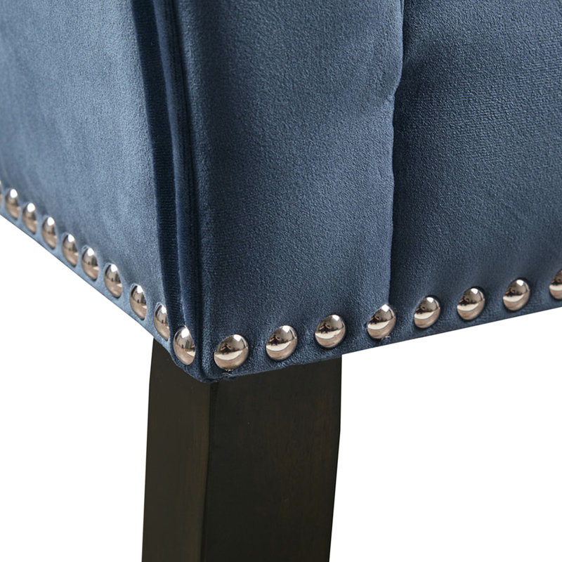 Charming Blue Upholstered Seat Bench - Solid Wood And Plywood Base Accent & Construction With Flared Arms, Blue