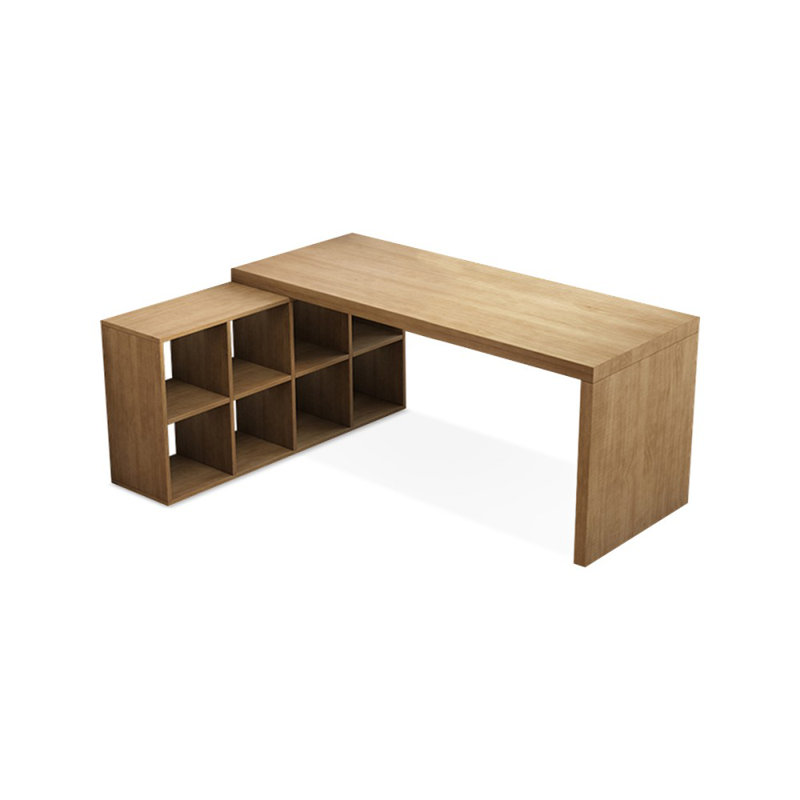 Wood color L-Shaped Solid Wood Desks, Left Hand Return, 29.53" H x 55.12" W x 55.12" D