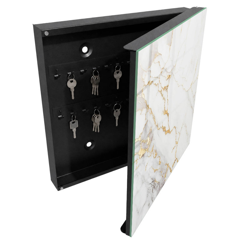 Key cabinet for home, Opens to the right, 30x30x5, Black, Golden lines on a gray and white background, 