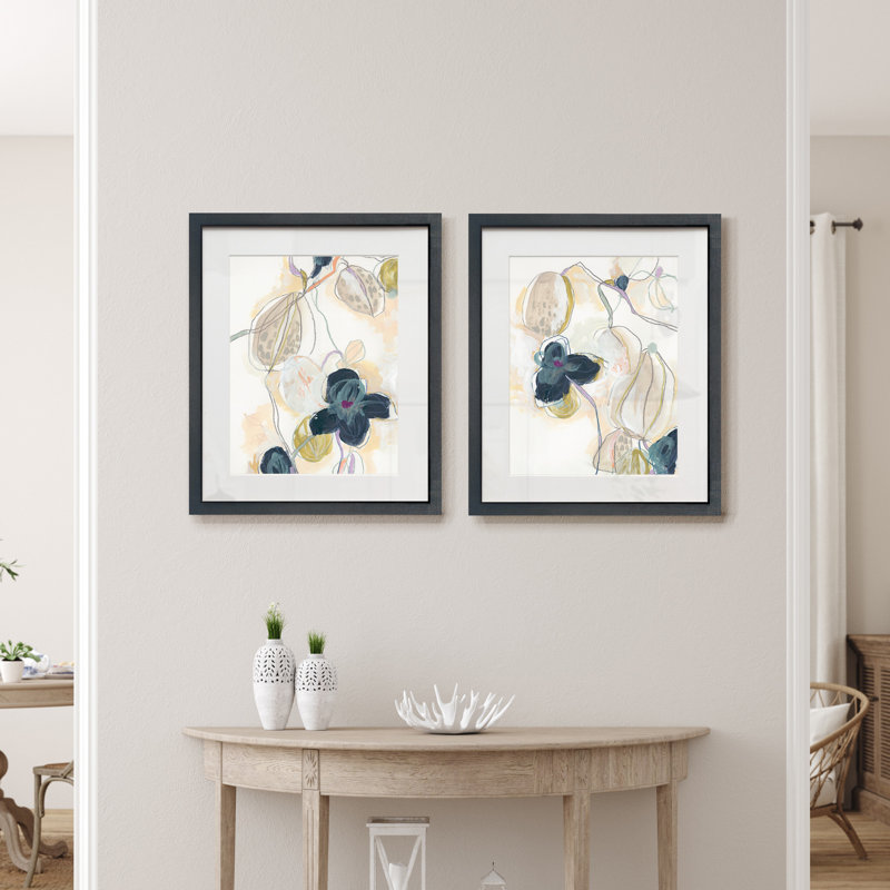 « Orchidée abstraite I », ensemble de 2 reproductions d’art encadrées sur papier