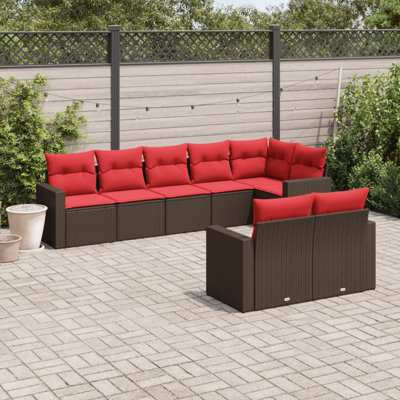 Ensemble de canapé de patio 9 pièces avec coussins en rotin de polyester brun