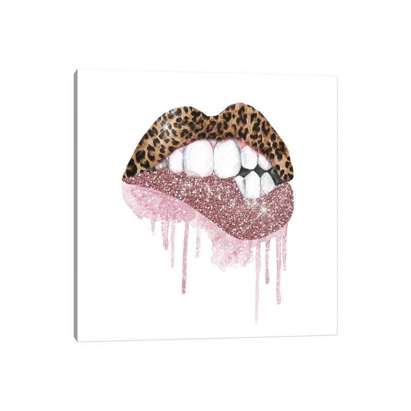 «Leopard Pink Glitter Lips» par Ephrazy, impression sur toile tendue, H 12 po x l 12 po x P 0,75 po