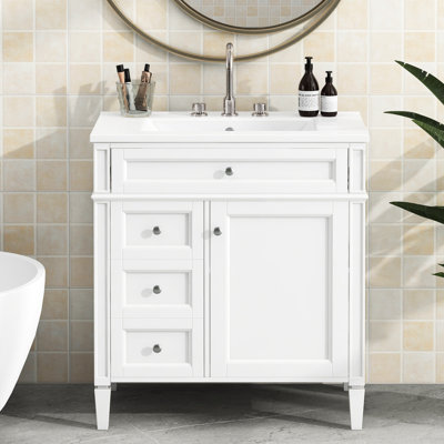 Armoire de salle de bain moderne avec lavabo, meuble-lavabo 30 po 2 tiroirs et rangement intérieur spacieux, espace de rangement élégant pour les meubles, magnifique
