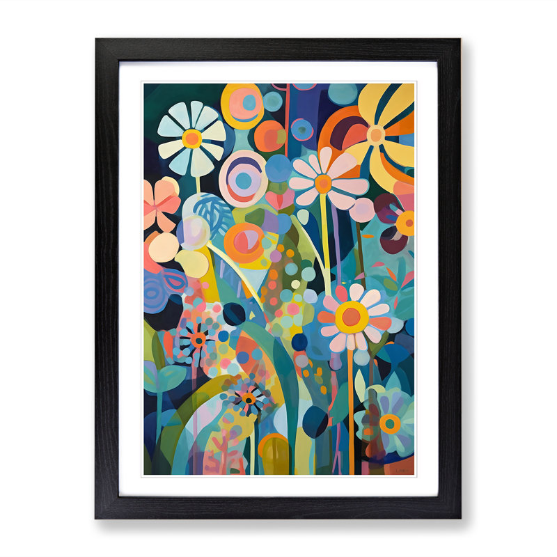 Retro Flowers Vol.1 - Single Picture Frame Print, Black, 46cm H x 34cm W x 2cm D