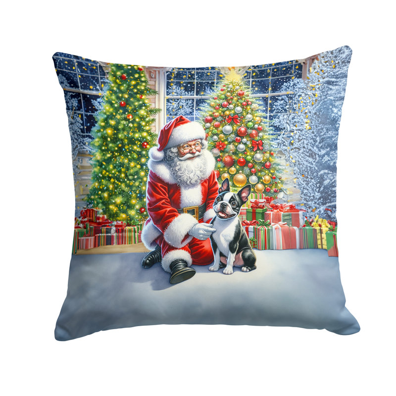 Coussin décoratif Boston Terrier and Santa Claus, H 18 po x l 18 po