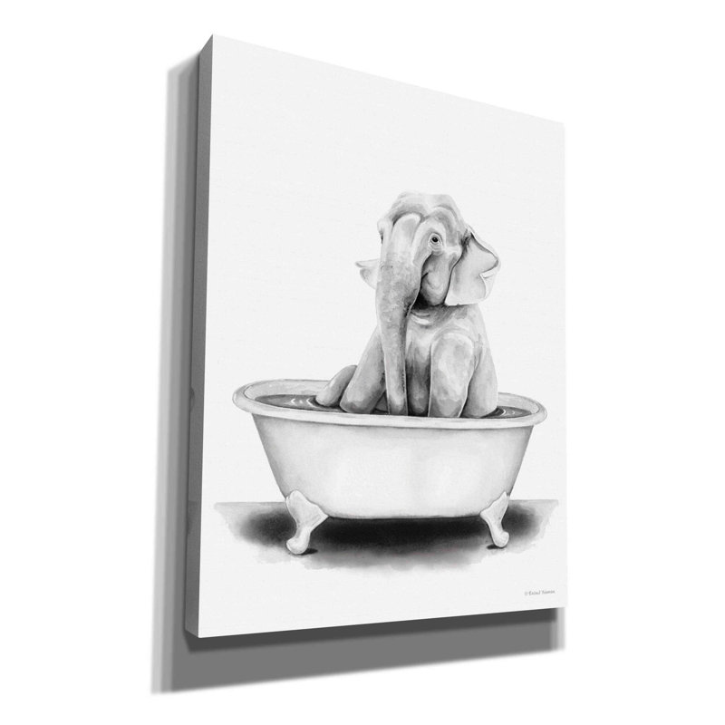 «Elephant in Tub» par Rachel Nieman - reproduction d'art sur toile tendue, H 34 po x l 26 po x P 1,5 po