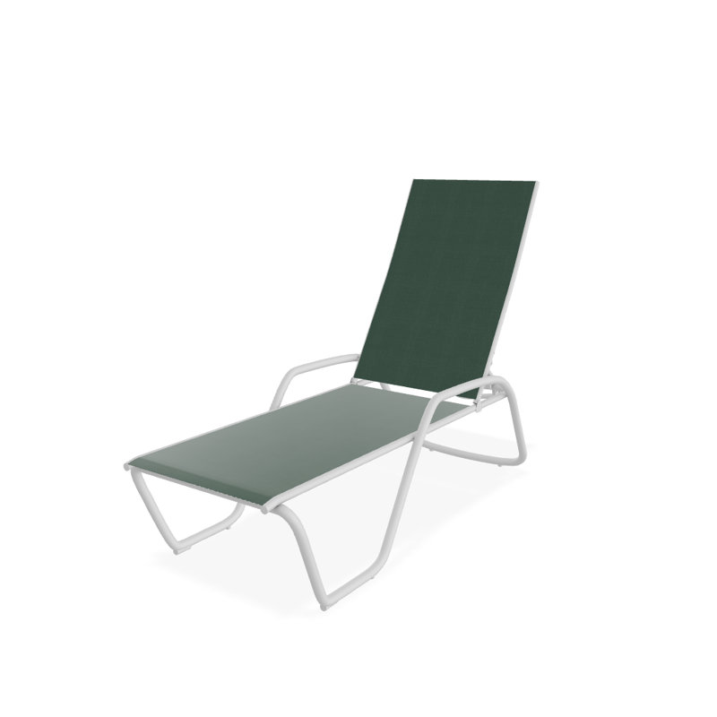 Outdoor Rust-Resistant Metal Chaise Lounge, Forest Forest Green 22D Sunbrella®, Textured White
