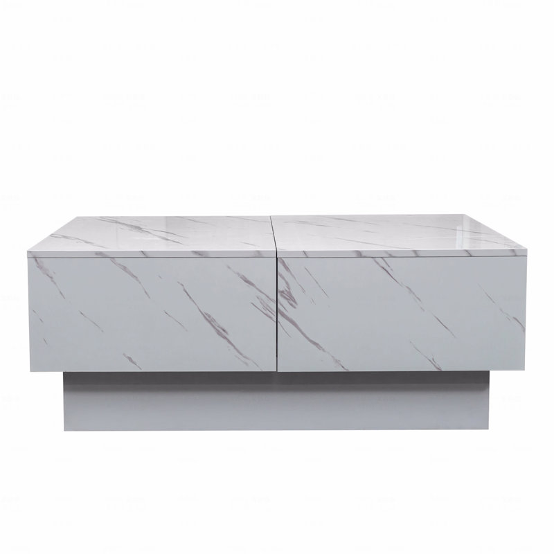 Table basse avec plateau coulissant, table centrale avec compartiment de rangement caché, table extensible, Blanc
