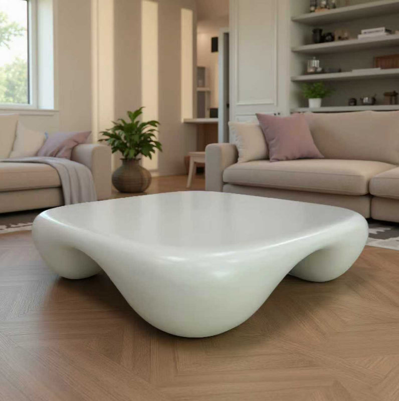 Table basse moderne en faux travertin textu pour salon / bureau, Blanc