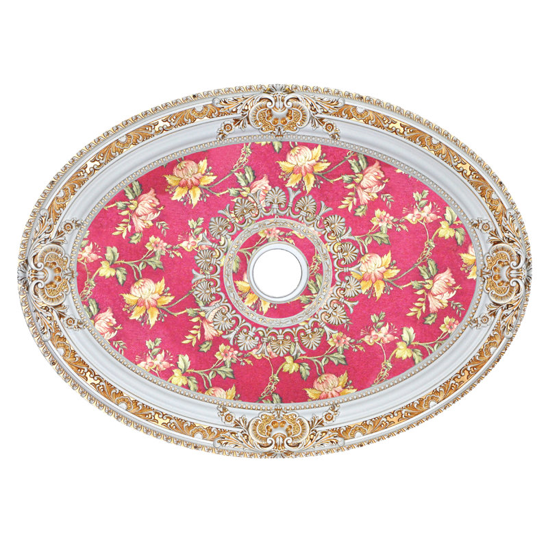 Médaillon ovale rouge à motif floral rétro, Blanc antique