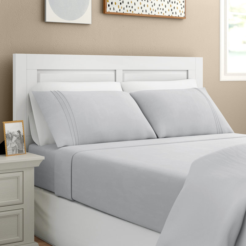 Ensemble de draps en microfibre de satin de coton, Ensemble de draps pour lit simple avec drap-housse, Argent