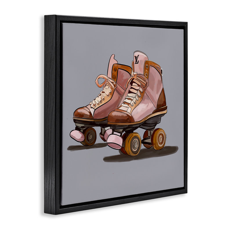 "Roller Skates on Gray Gray", art mural sur toile flottante par Amelia Noyes, Cadre flottant noir de jais, H 25 po x l 25 po