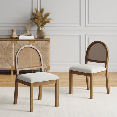 Ensemble de 2 tabourets courts rembourrés avec dossier en rotin tissé Boucle