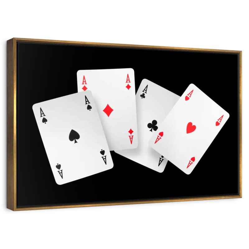 Quatre cartes As, 19 po x 13 po, Cadre flottant doré