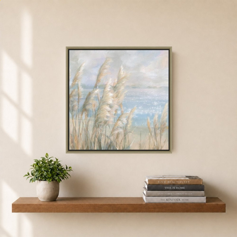 «Seaside Pampas Grass» par Danhui Nai - impression sur toile, H 34 po x l 34 po, Champagne
