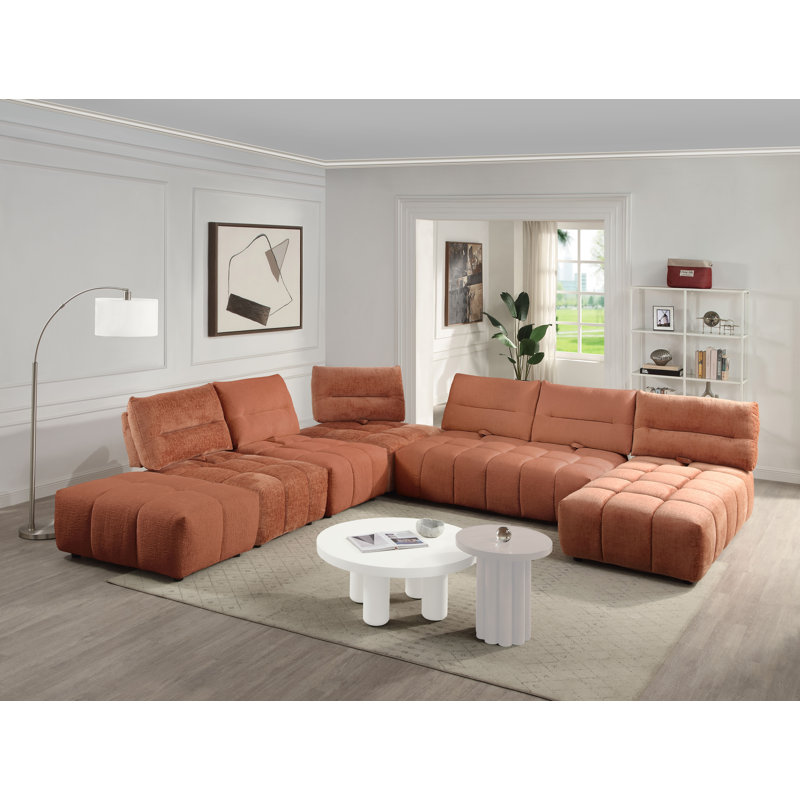 Cameron 6-piece Modular Sectional Sofa, Coral Red Linen