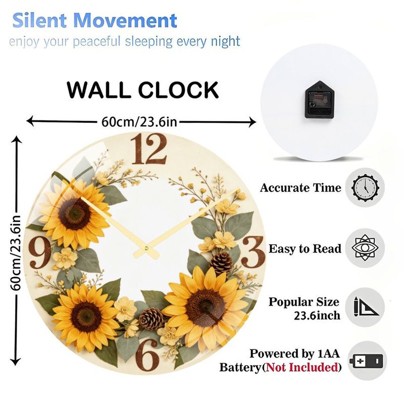 Horloge murale tournesol 24 po