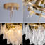 Lustre suspendu à 3 niveaux en verre soufflé blanc tourbillonnant, avec structure en métal doré, idéal pour salle à manger ou salon.-2043368848