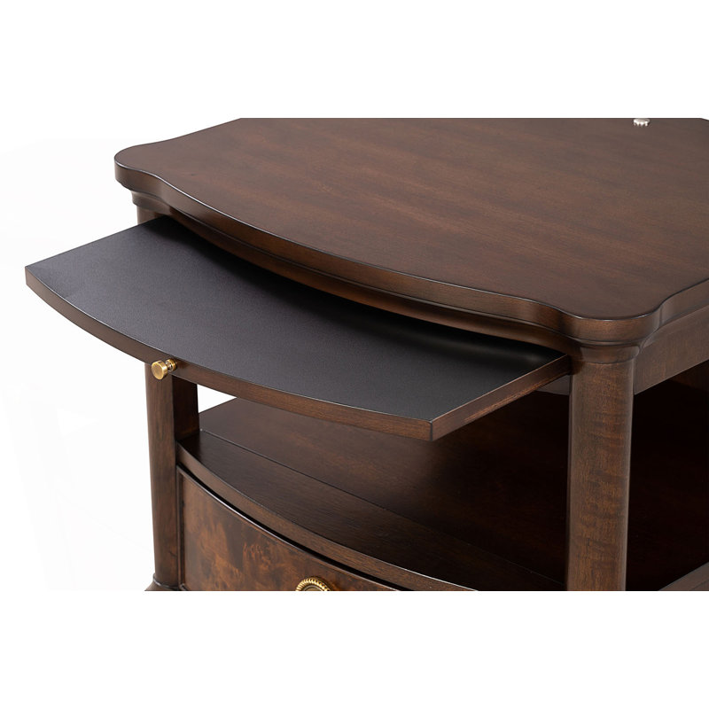 Modern Style 1Pc End Table With Pull Out Tray, Drink Table