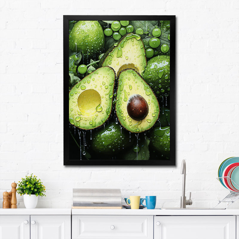 «Fruit Lush Avocado Pointillism», reproduction d'art sur toile, H 44 po x l 34 po x P 1,5 po, Cadre noir