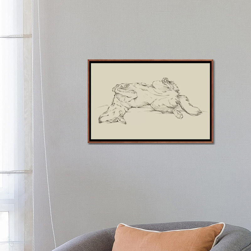 «Dog Tired IV» par Ethan Harper - reproduction d'art, H 18 po x l 26 po x P 1,5 po, Toile classique avec cadre brun