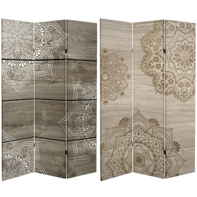 6 Ft. Tall Double Sided Mandala On Oak Canvas Room Divider
