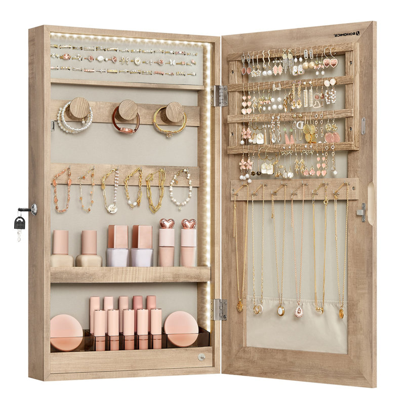 Armoire à bijoux avec miroir à suspendre, Brun chameau