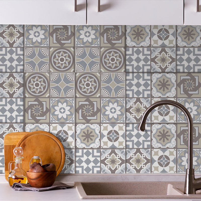 Pollitt Limestone Spanish Glossy 3D Sticker Tile 15.4cm x 15.4cm, Grey/Brown/White