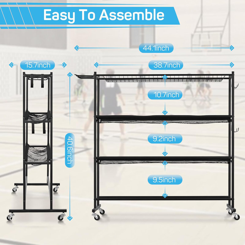 Adjustable Rolling Ball Storage Rack with Baseball Bat Holder