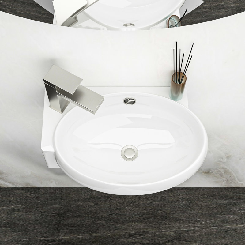 Lavabo de salle de bain mural rectangulaire en céramique blanche 16 x 11 pouces, trou de robinet simple, faible absorption d'eau, teinture, surface lisse acide, look d'installation moderne